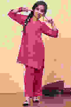 Fuchsia Viscose Blend Foil Printed Straight Kurta Set image number 6