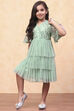 Mint Green Dobby Net Embellished Tiered Flared Dress image number 5