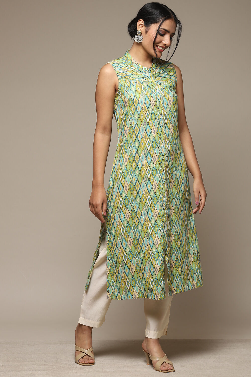 Green Rayon Straight Printed Kurta image number 5