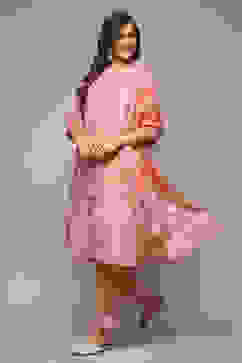 Light Coral Cotton Straight Kurta Pants Suit Set image number 0