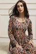 Beige & Brown Cotton Blend Flared Printed Dress image number 6