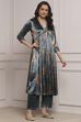 Green Blended Straight Printed Kurta Pants Set image number 5