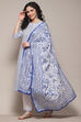 White Blue Cotton Straight Suit Set