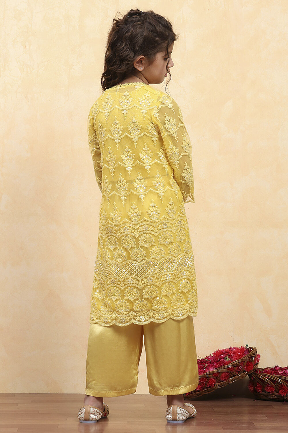 Yellow Viscose Embroidered STRAIGHT 3 Piece Set image number 4