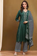 Green Modal Embroidered Festive Kalidar Suit Set image number 6