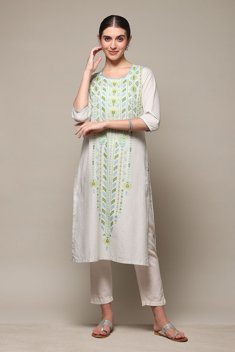 Blue Cotton Straight Printed Kurta image number 0