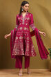 Berry Pink Yarn Dyed Kalidar Suit Set image number 7