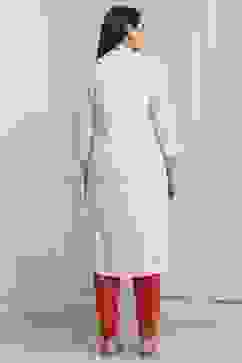 Off White Pink Viscose Rayon Straight Kurta Pants Set image number 4