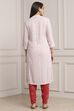 Off White Pink Viscose Rayon Straight Kurta Pants Set image number 4
