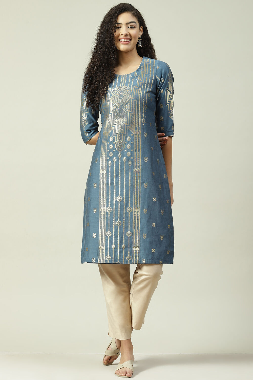 Pink Poly Cotton Straight Yarndyed Kurta image number 5