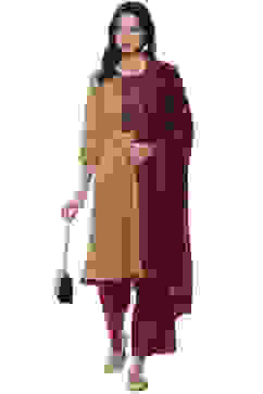 Beige Cotton Handloom Unstitched Suit Set image number 7