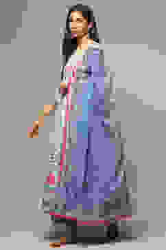 White Cotton Anarkali Kurta Palazzo Suit Set image number 5