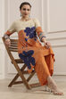 Orange Viscose Rayon Straight Printed Fusion Set image number 0