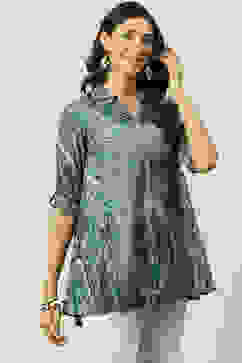 Teal LIVA Straight Printed Shirt image number 3