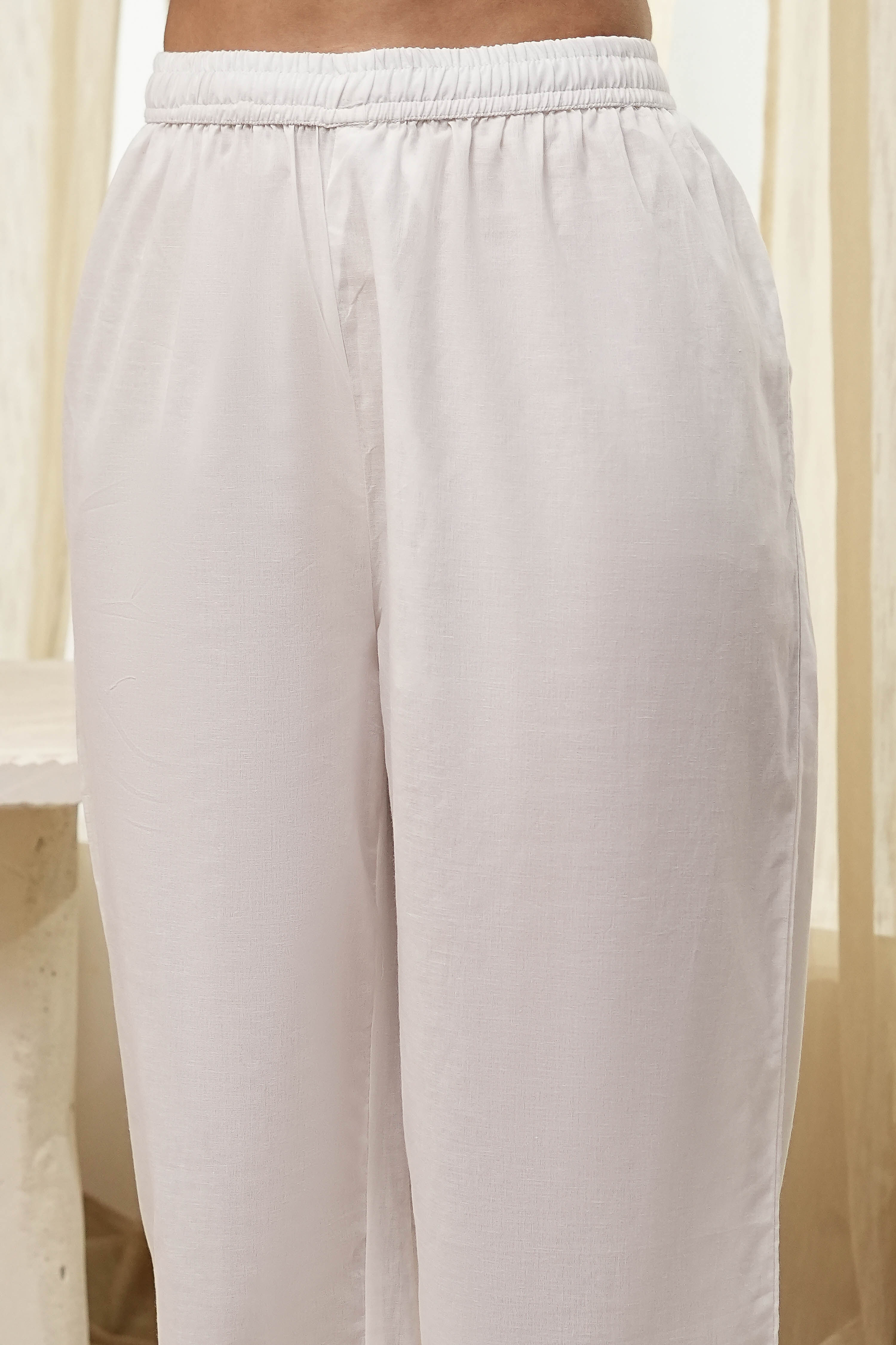 White and Red Cotton Asymmetric Suit Set image number 2