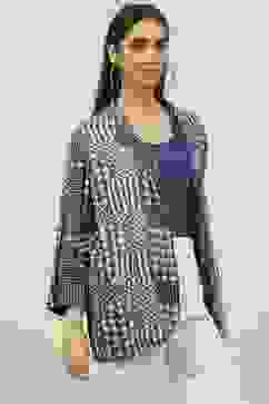 Indigo Viscose Straight Printed Jacket image number 0