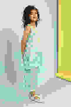 Green and White Cotton A-Line Kurta Set image number 5