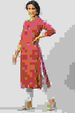Pink Rayon Straight Printed Kurta image number 0