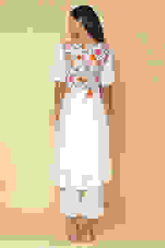 Off White Rayon Asymmetric Kurta Palazzo Suit Set image number 4