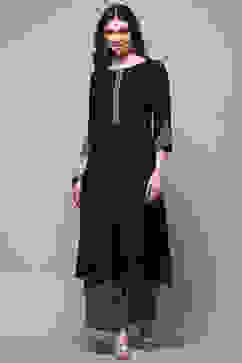 Black Rayon Straight Kurta Set image number 6