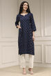 Indigo Blue Cotton Ikat Straight Kurta image number 6