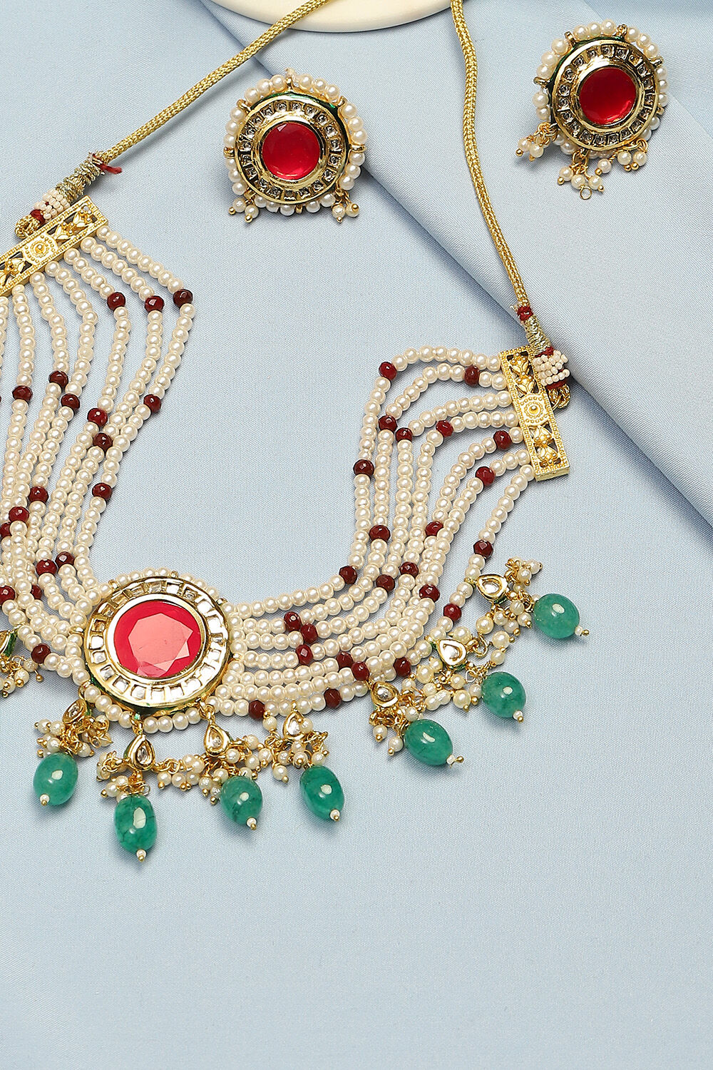 Red Green Alloy Necklace Set image number 2