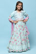 Aqua Chanderi Blouse With Georgette Lehenga & Net Dupatta  image number 7