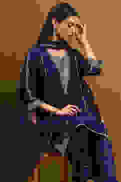 Purple Embroidered Straight Suit Set image number 8