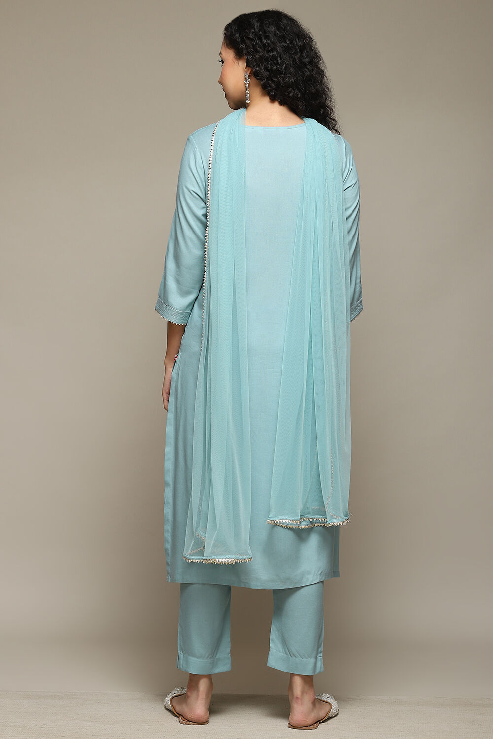 Powder Blue Rayon Straight Kurta Pants Suit Set image number 4