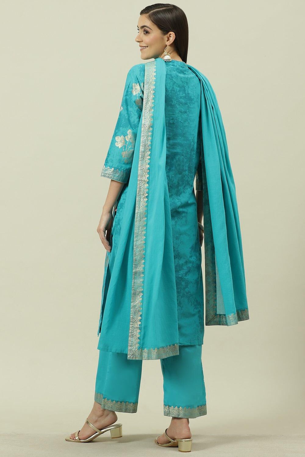 Mehndi Cotton Straight Kurta Palazzo Suit Set image number 5