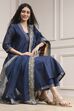 Blue Chanderi Solid Gathered Suit Set