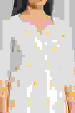 White-Yellow Cotton A-Line Kurta Pants Set image number 1