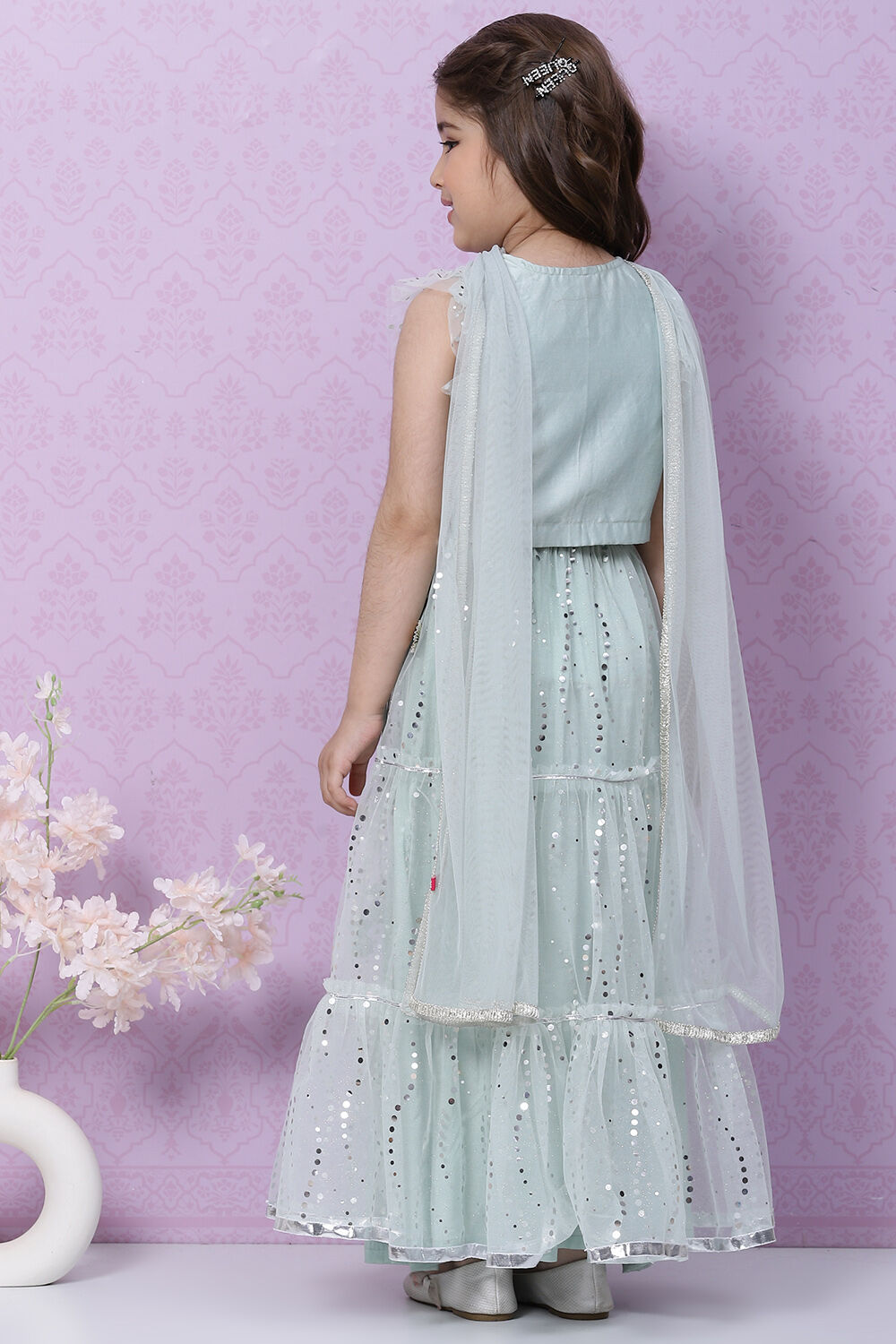 Powder Blue Art Silk Flared Lehenga Set image number 4