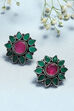 Green Pink Brass Earrings image number 0