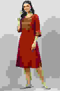 Cherry Red Poly Metallic A-Line Yarndyed Kurta image number 2