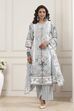 Turquoise Cotton Floral Printed Straight Suit Set image number 6