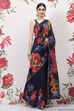Indigo Cotton Silk Printed Saree image number 1