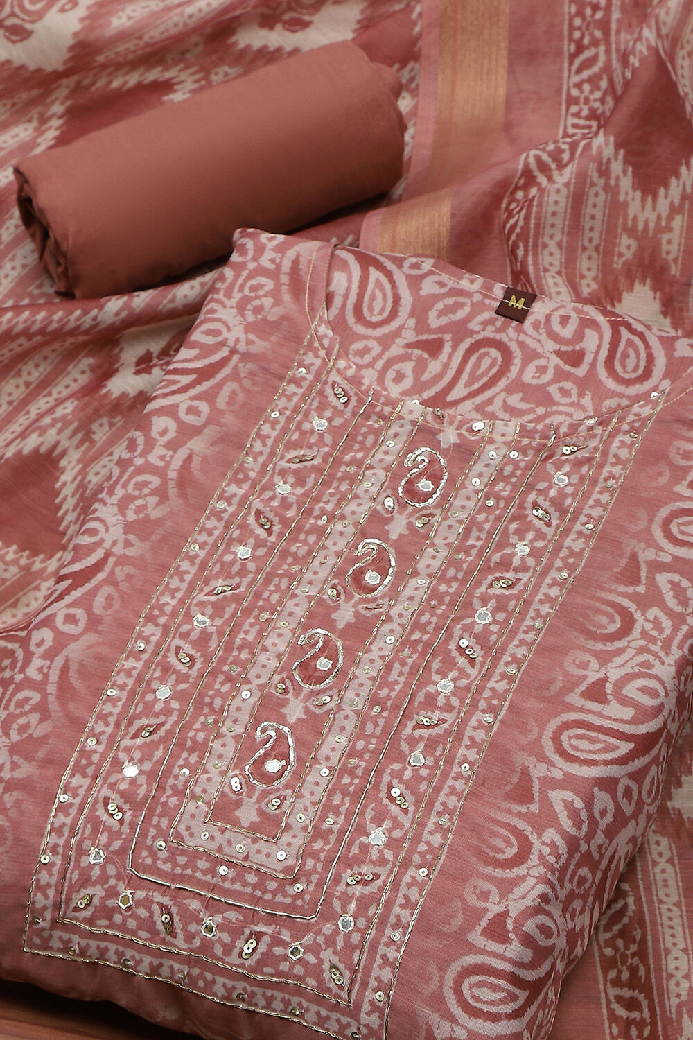 Magenta Chanderi Digital Print Unstitched Suit Set image number 1