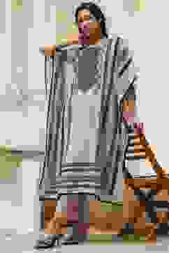 Beige and Black Printed Kaftan-Style Kurta Set image number 0