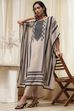 Beige and Black Printed Kaftan-Style Kurta Set image number 0