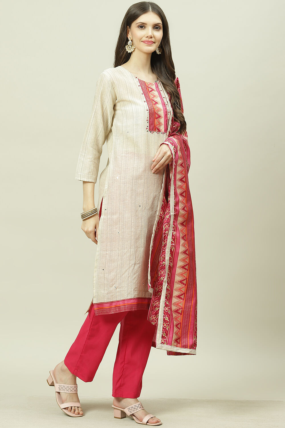 Fuchsia Cotton Digital Print Unstitched Suit Set image number 6