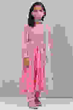 Onion Pink Cotton Anarkali Kurta Churidar Suit Set image number 8