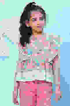 Peach Cotton A-Line Printed Top image number 0