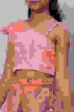 Peach Art Silk Girls Lehenga Set image number 1