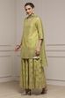 Green Cotton Metallic Pattern Sharara Suit Set image number 3