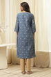 Blue Poly Cotton Straight Yarndyed Kurta image number 3