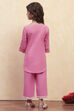 Pink Cotton Embroidered Straight Kurta Set image number 4
