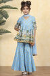 Blue Cotton Printed Straight Sharara Suit Set