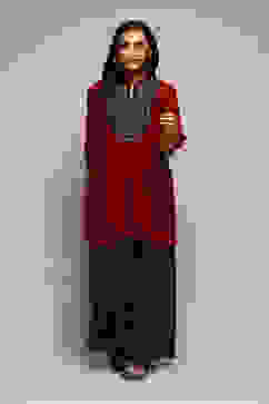 Rust & Red Polyester Flared Solid 2 Piece Set image number 7