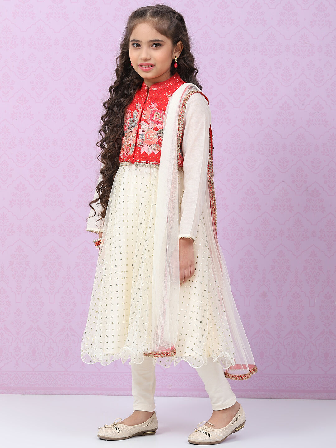 Red & White Art Silk Straight Kurta Churidar Suit Set image number 6